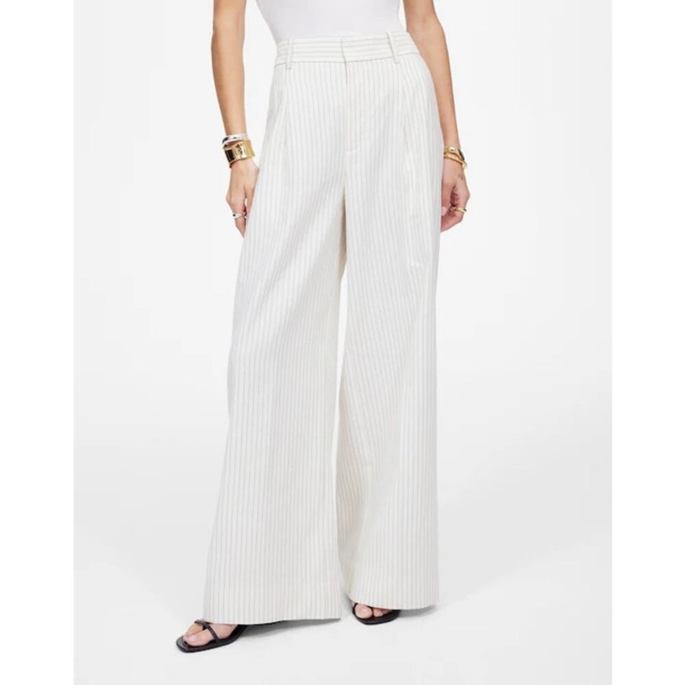 NWT Madewell The Superwide-Leg Trouser In Pinstripe Linen Blend Ivory 8 Tall